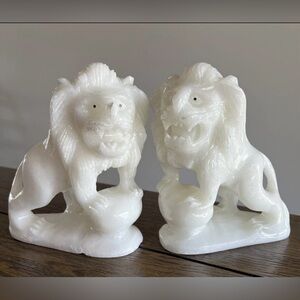 Antique Vintage Chinese White Color Jade Foo Dogs Lion Bookends Set